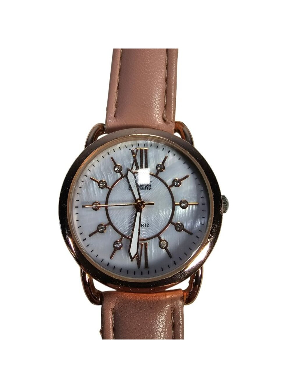 Vivani Women's Rose Gold Tone Analog Watch Rhinestone Mother Of Pearl Dial Pink